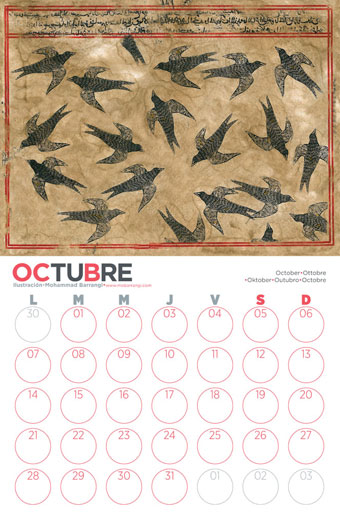 calendario el viaje 12 Mohammad Barrangi octubre 2019 aves vuelan en muchas direcciones